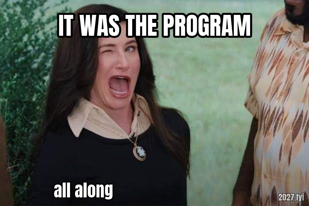 Agnes winking. IT WAS THE PROGRAM / all along