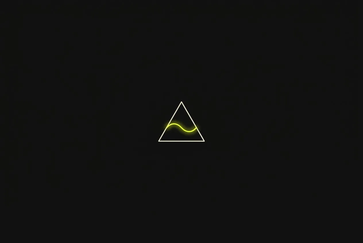 Line illustration: a triangle containing a single wave line, the wave glowing acid yellow.