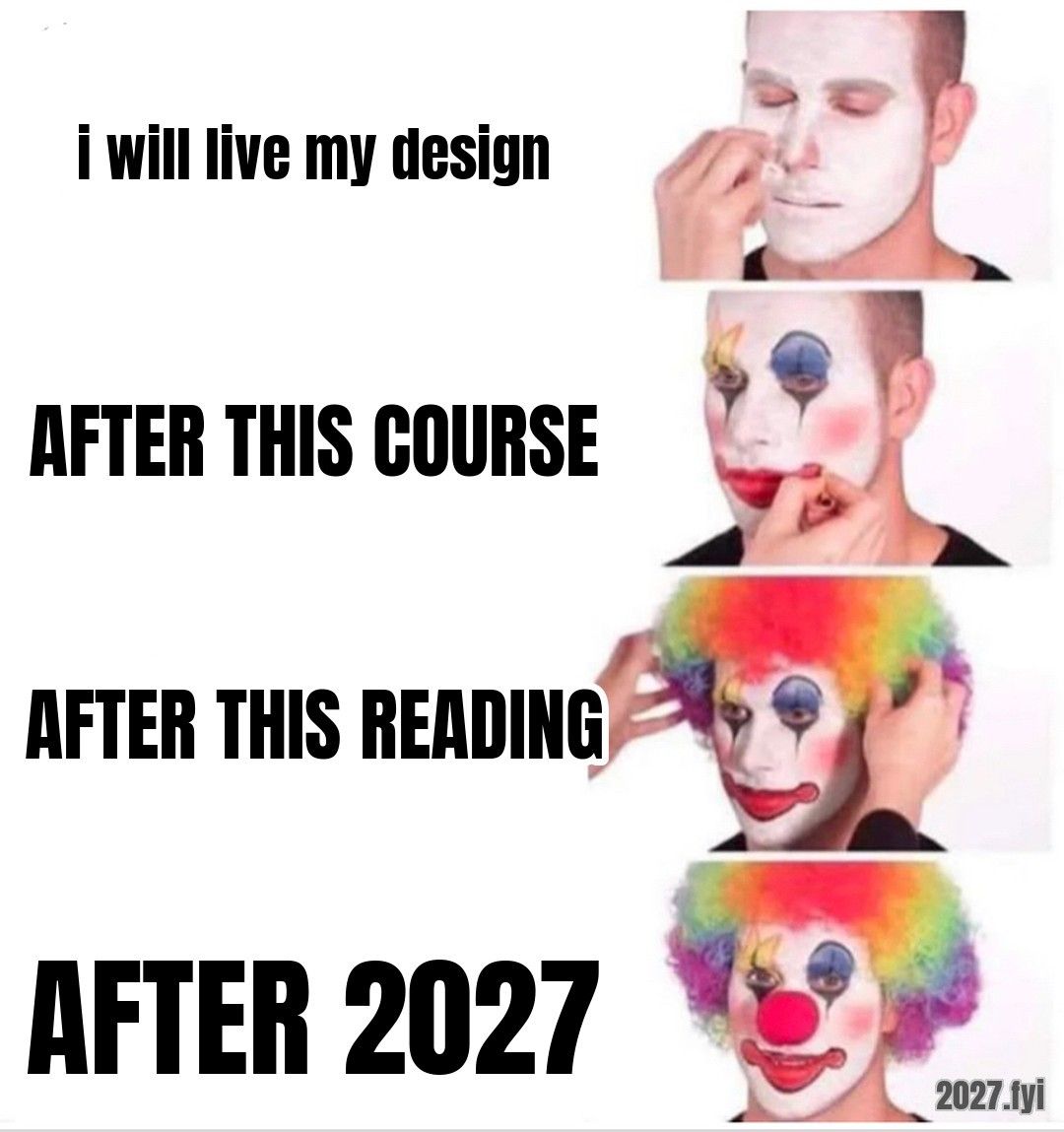 Clown makeup in four steps: i will live my design / AFTER THIS COURSE / AFTER THIS READING / AFTER 2027
