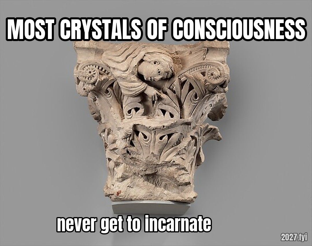 A Romanesque capital with an angel emerging from a cloud. MOST CRYSTALS OF CONSCIOUSNESS / never get to incarnate