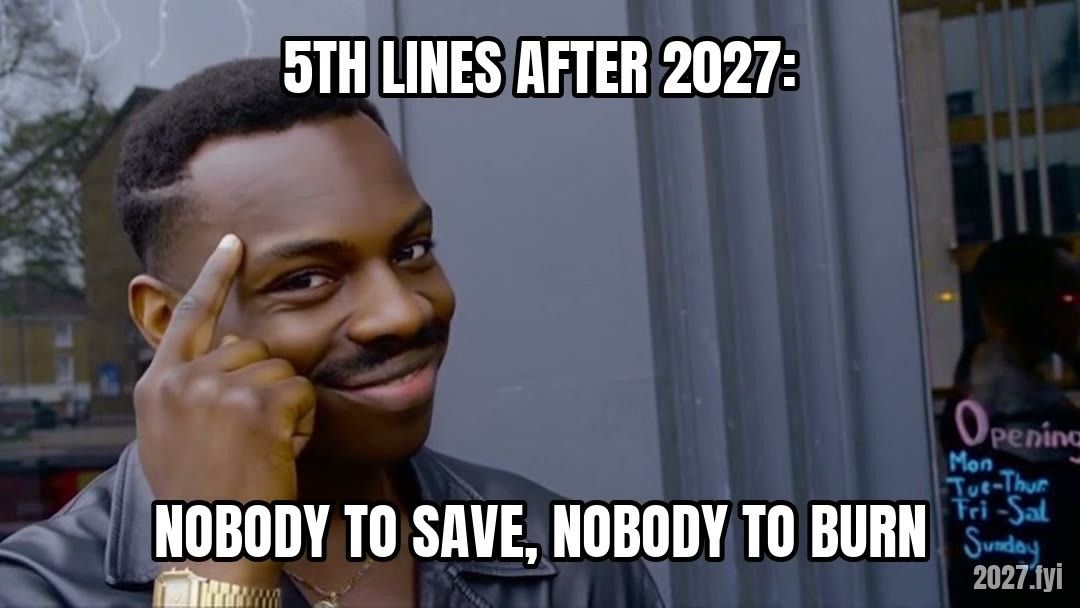 Man tapping his temple with a knowing grin. 5TH LINES AFTER 2027: NOBODY TO SAVE, NOBODY TO BURN