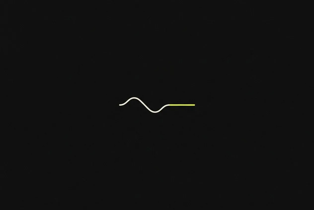 Line illustration: a flowing wave line that flattens into a calm straight line, the straight part acid yellow.