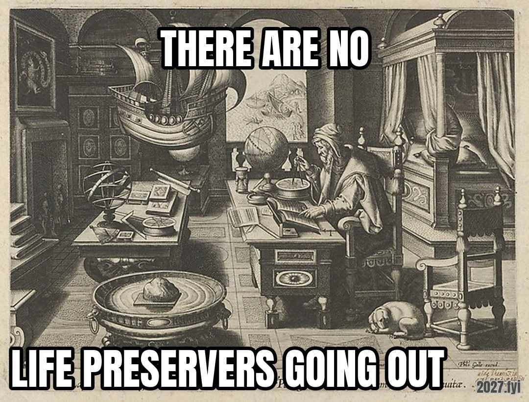A 1600 engraving from Nova Reperta showing a scholar's study. THERE ARE NO / LIFE PRESERVERS GOING OUT