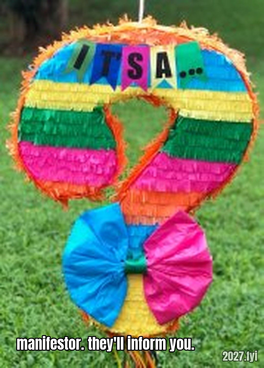 Gender Reveal Question Mark pinata its a meme. IT'S A... / manifestor. they'll inform you.