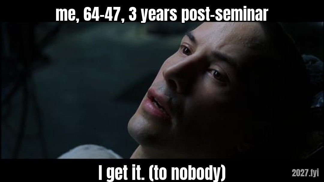 A man lies on his back in the dark and quietly opens his eyes in realisation. Labels: me, 64-47, 3 years post-seminar / I get it. (to nobody)