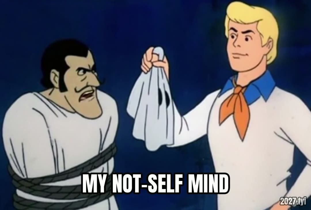 Scooby-Doo mask reveal. The ghost is MY BIG LIFE DECISIONS, unmasked it is my not-self mind