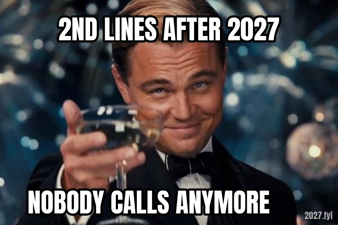 Leonardo DiCaprio raises a glass with a smug smile. 2ND LINES AFTER 2027 / NOBODY CALLS ANYMORE