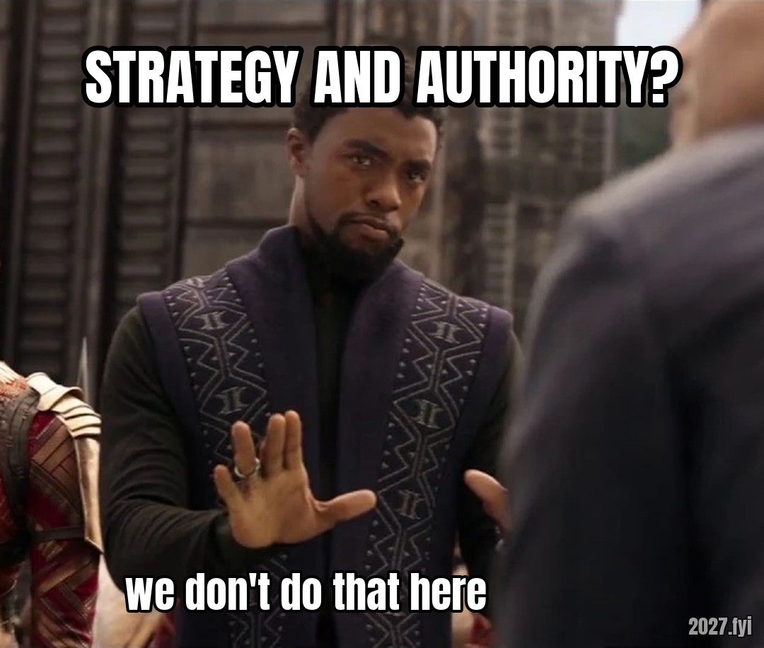 T'Challa raising a hand. STRATEGY AND AUTHORITY? / we don't do that here