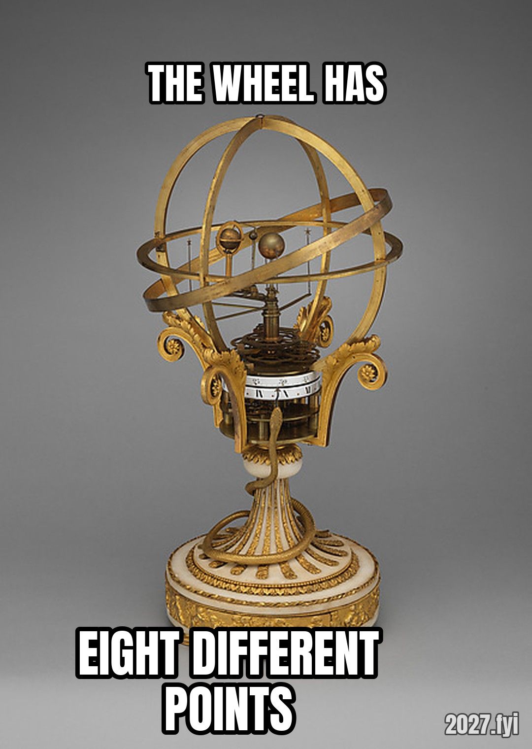 A 1790 orrery clock with gilded rings. THE WHEEL HAS / EIGHT DIFFERENT POINTS
